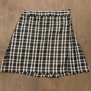 Plaid Skirt Womens Medium‎ Black White Pleated Wrap Mini Schoolgirl Preppy Style
